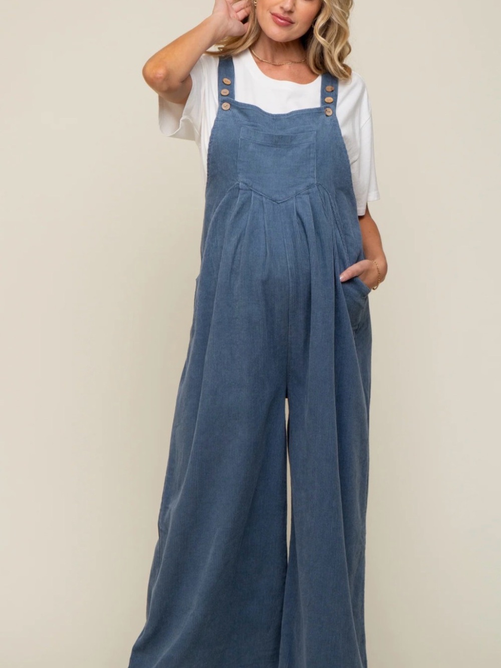 BiBi Blue Corduroy Wide-Leg Women's Maternity Overalls - Worn Once!